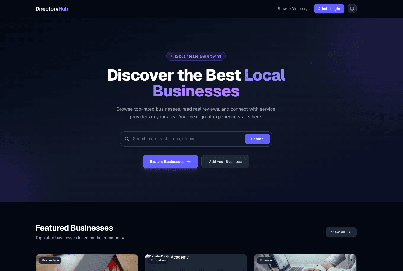 Screenshot of DirectoryHub - Business Directory Platform